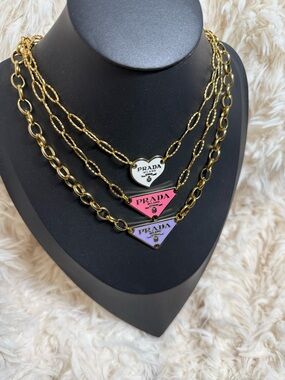 Upcycled Prada Pendent Chain Necklace 18K Plated Stainless